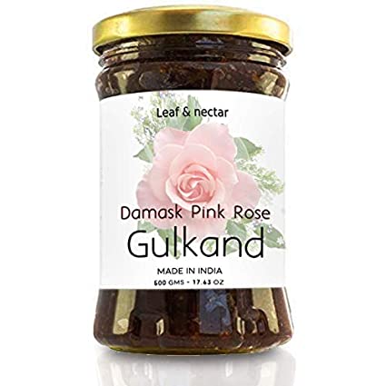 Leaf & Nectar Natural Gulkand | with Kesar & Elaichi - Prepared Using Damask Rose & Rock Sugar | Natural Organic (500 gm)