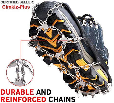 Ice Cleats Crampons Traction Snow Grips for Boots Shoes Women Men Kids Anti Slip 18 Stainless Steel Spikes Safe Protect for Hiking Fishing Walking Climbing Jogging Mountaineering