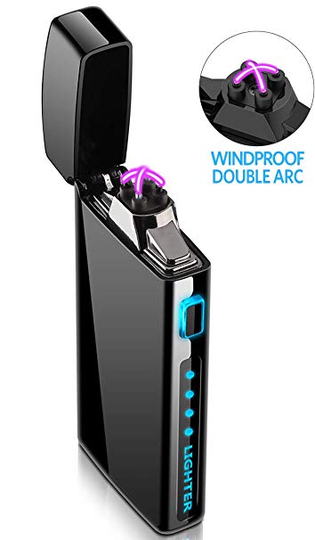 Lighter - Electric Lighter Windproof Double ARC Plasma Lighter USB Rechargeable with Battery Indicator - S2000