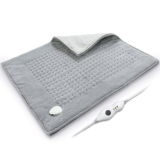 XXXL Heating Pad Extra Large, 23" x 23" King Size Fast Heating Technology for Neck and Shoulders, Back, Abdomen, Legs, Safe for Pets, Moist/Dry, Machine Washable Auto Shut Off – Gray