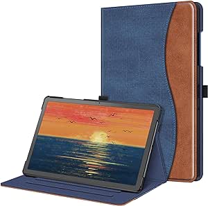 Fintie Case for Samsung Galaxy Tab A9 Plus/A9  5G 11 Inch 2023 Model (SM-X210/X216/X218), Multi-Angle Viewing Smart Stand Back Cover with Pocket Auto Wake/Sleep, Denim Blue/Brown