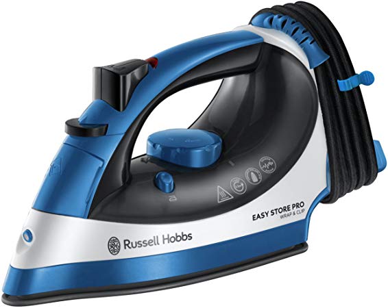 Russell Hobbs 23770 Wrap & Clip Steam Iron, Ceramic soleplate, 2400 W, 320 milliliters, Blue & Black