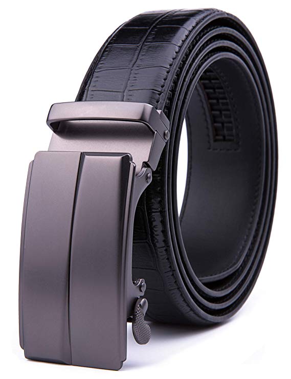 Men's Genuine Leather handmade No Holes Ratchet & No Ratchet Reversible Dress Casual Jeans Belt with Automatic Buckle