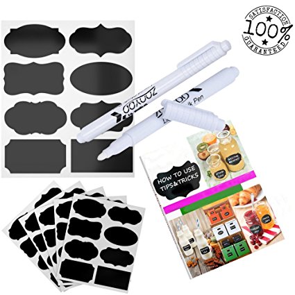Ningmi 40 Chalkboard Labels with 1PCS White Liquid Chalk Marker for Jars, Reusable DURABLE Self-Adhesive Stickers - 40 Labels (5 sheets) - Organize Pantry Now! (19x23cm-includes 2 PCS pen)