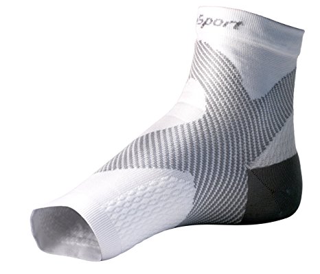 SureSport Ultra 8 Plantar Fasciitis Foot / Ankle Compression Sleeve (White and Grey) L/XL Toeless Sock for Heel Arch & Ankle Support Men & Women - Accelerated Recovery, Reduced Muscle Fatigue - Breathable & Comfortable, Relief From Swelling, Improves Blood Circulation