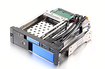 Dshot® Aluminum alloy 5.25'' Inch Bay Tray Less Mobile Rack with Aluminum door for 3.5'' Inch and 2.5'' Inch SATA III HDD with Extra 2 Port USB 3.0,Blue