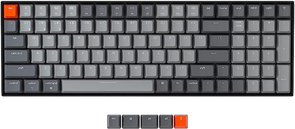 Keychron K4 96% Layout Bluetooth Wireless Mechanical Keyboard, 100 Keys/USB C/White LED Backlit/Gateron G Pro Red Switch/N-Key Rollover, Gaming Keyboard for Mac Windows, Version 2