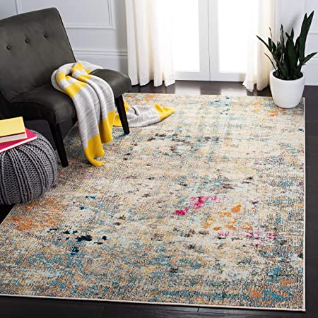 Safavieh Madison Collection MAD425F Boho Abstract Distressed Area Rug, 9' x 12', Grey/Gold