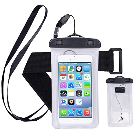 Waterproof Case,Cell Phone Universal Dry Bag Pouch (Floatable) with Headphone Jack Lanyard Armband [Clear] for Apple iPhone 7 6 Plus,Samsung S8 S7 S6 edge, Smartphone Devices Up To 6.0"