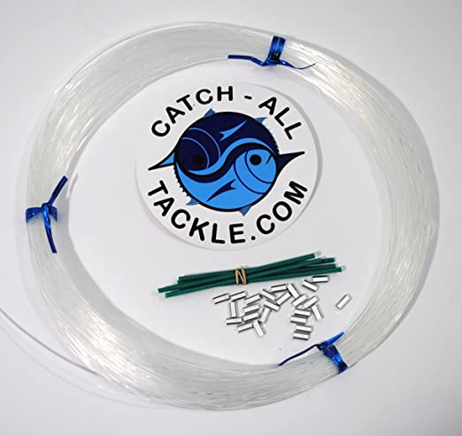 Catch All Tackle Monofilament Fishing Leader Kit 100yds 1.4mm-200lb Clear-Loop Protectors crimps