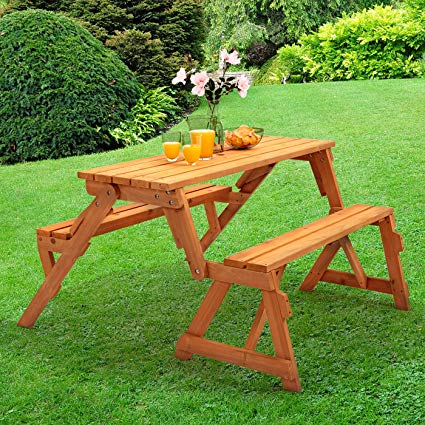 Trueshopping Modbury Two in One Convertible Garden Bench and Picnic Table Simple conversion from Bench to Table and benches with provision for parasol