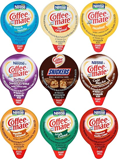 Coffee Mate Liquid Creamers, 9 Flavor Variety Pack, 36 Count with Spice of Life Stirrer