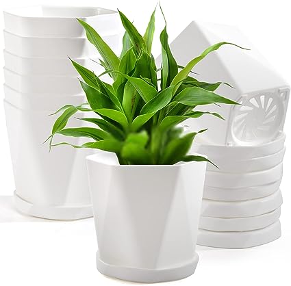 Foraineam Plant Pots, Set of 8 Plastic Planters with Drainage Hole and Tray, 5 inch Garden Planter Pot Flower Seedlings Nursery Pot, Indoor Outdoor Gardening Container for Plants, Flowers, Succulents