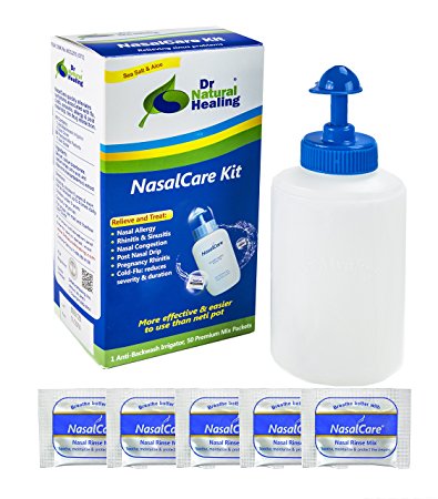 DrNatural Healing  Nasal & Sinus Rinse Starter Kit with 50 Premium Mixed Packs
