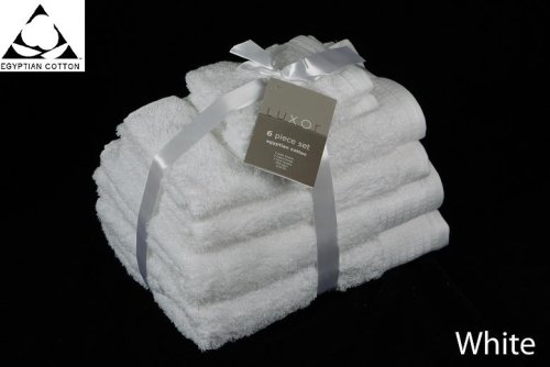 WHITE 650gsm 6pc Prestige 'Luxor' Egyptian Cotton Towel Bale Bundle Gift Set
