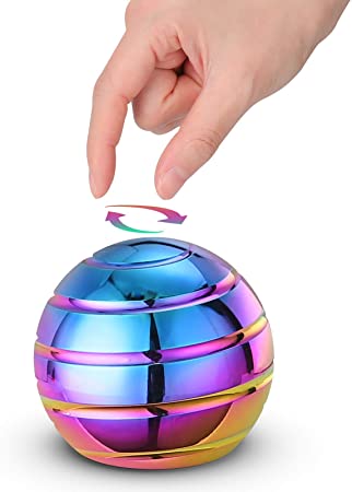 Kinetic Desk Toy Ball Big, 54MM Optical Illusion Desktop Fidget Spinning Toy for Adults Anxiety, Cool Gadgets Decision Maker Toy for Relaxing Stress Relief ADHD (Rainbow)