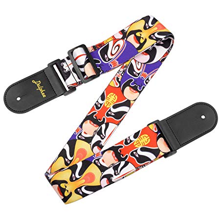 Dulphee Guitar Strap Beijing Opera Facial Makeup Pattern Bass Strap Adjustable Classical Style Guitar Straps with Ties for Guitarist