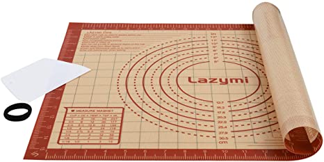 Thick Silicone Baking Mats Sheet, Non Stick Pastry Rolling Mat with Measurement 40×50cm, Non-Slip Silicon Dough kneading Mat, Counter Table Mat, Placemat, for Pie/Cake/Pizza Mats (Red Scraper)