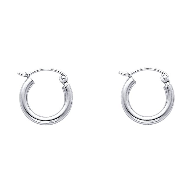 14k White Gold 2mm Thickness Hinged Hoop Earrings - 10 Different Size Available