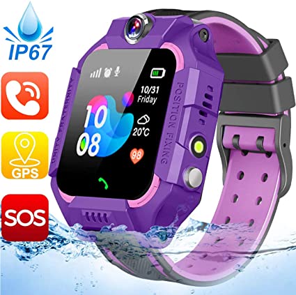 Waterproof Kids Smart Watch-GPS Tracker Smartwatch Phone for Boys Girls -Smart Watch with SIM Card Slot SOS Games Touch Digital Wrist Watch Holiday Toys Birthday Gifts (Purple)