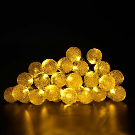 ANNT Solar Outdoor String Lights 20ft 30 LED Warm White Crystal Ball Solar Powered Globe Fairy Lights for Garden Fence Path Landscape Decoration 30 LED Warm white