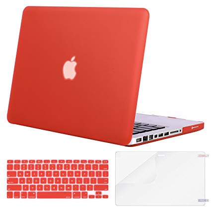 MOSISO Plastic Hard Shell Case & Keyboard Cover & Screen Protector Only Compatible Old MacBook Pro 13 inch (A1278 CD-ROM), Release Early 2012/2011/2010/2009/2008, Red