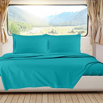 Nestl Bedding Short Queen Sheets, RV Sheets Set for Campers, Deep Pockets Fitted RV Bunk Sheets, 4-Piece 1800 Microfiber Bed Sheet Set, Cool & Breathable, RV Queen Sheets, Teal