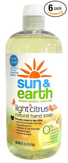Sun & Earth Natural Liquid Hand Soap, Light Citrus, 16 Ounce (Pack of 6)