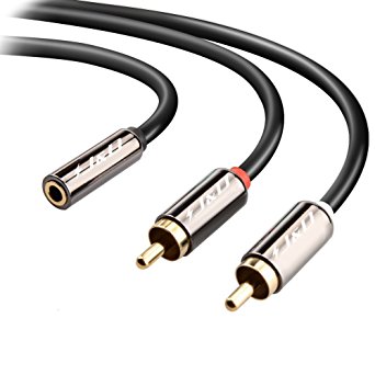 3.5 mm to 2RCA Cable, J&D Gold-Plated [Copper Shell] [Heavy Duty] 3.5mm Female to 2 RCA Male Stereo Audio Adapter Cable - 1 Feet / 0.3 Meter