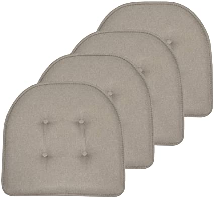 Sweet Home Collection Chair Cushion Memory Foam Pads Tufted Slip Non Skid Rubber Back U-Shaped 17" x 16" Seat Cover, 4 Pack, Khaki