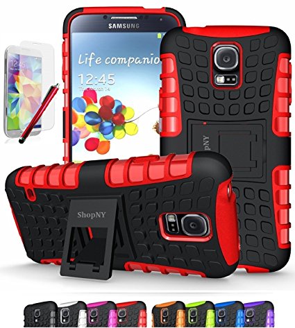 ShopNY Samsung Galaxy S5 Case-Heavy Duty Rugged Dual Layer Holster Case with Kickstand (Samsung Galaxy S5, Black) (RED)