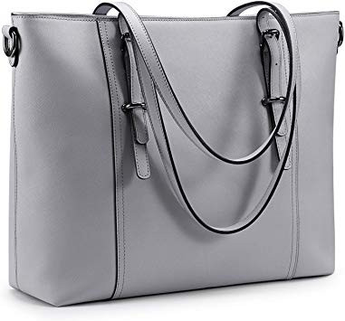 S-ZONE 15.6 inch Leather Laptop Tote Bag for Women Large Computer Shoulder Purse