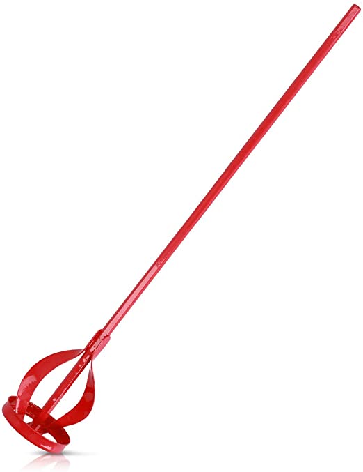 Navaris Paint Mixing Paddle - Heavy Duty Paint and Plaster Mixer for Standard Drills - Steel Drill Whisk Tool Painting and Plastering Mixer (Red)