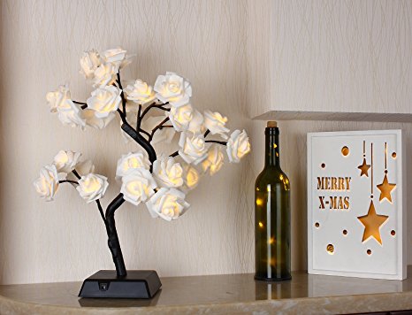 Bolylight LED Handmade Rose Flower Light Table Tree Lamp Centerpiece 17.71 inch 32L Great Decor for Home/Christmas/Party/Festival/Wedding, Warm White