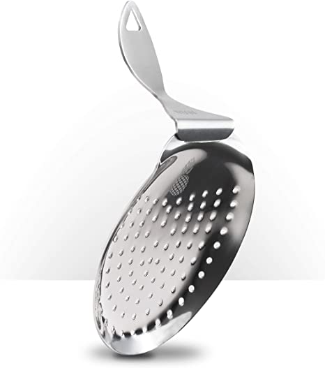 Bent Handle Julep Strainer - Stainless Steel Commercial Cocktail Strainer Piña Barware (One Strainer, Polished Finish)