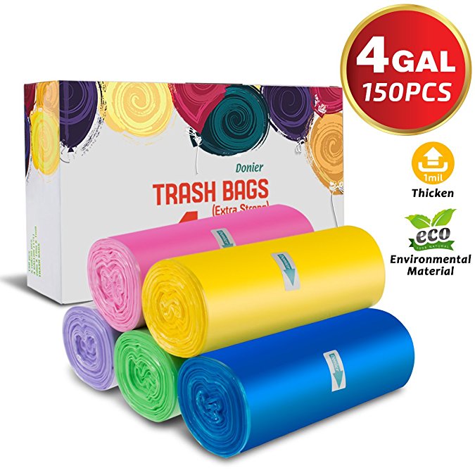 Small Trash Bags, 4 Gallon Small Garbage Bags Thicken Material Wastebasket Liners Bags Small Size 15-Liters For Office, Home, Bathroom, Kitchen, 150 Counts 5 Color