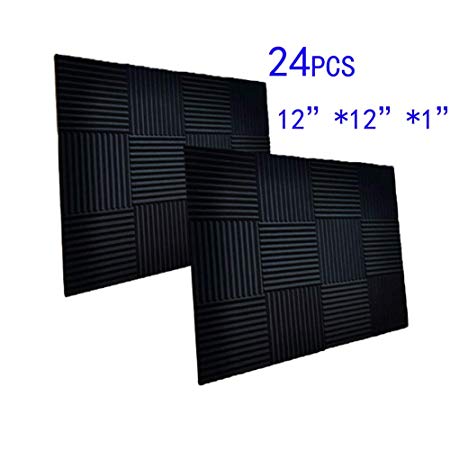 24 Pack Black Acoustic Panels Studio Foam Wedges 1" X 12" X 12" Sound-proofing,Sound Absorption (24pcs, Black)