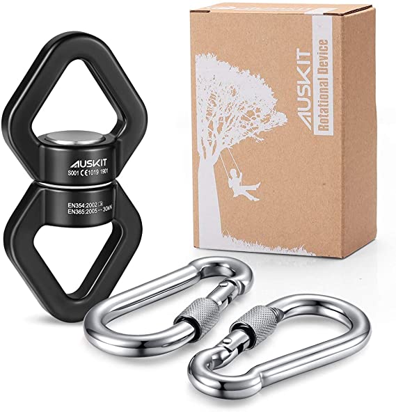 AusKit Swing Swivel, 30 KN Safest Rotational Device Hanging Accessory with Carabiners for Web Tree Swing, Therapy Swing, Aerial Dance, Swing Spinner Hanger, Rock Climbing, Hanging Hammocks