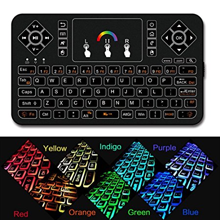 [Updated] 2.4GHz Colorful Backlit Mini Wireless Remote Keyboard and Mouse with Touchpad Q9 by Dupad Story, USB Rechargeable for Google Android tv box,HTPC,IPTV,PC,Raspberry pi,PS3,PS4