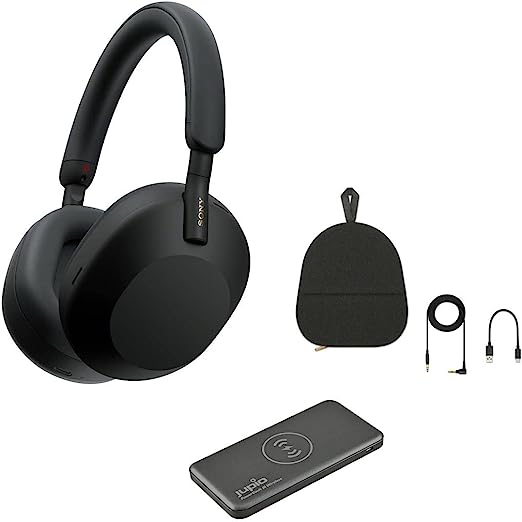 Sony WH-1000XM5 Wireless Closed-Back Over-Ear Noise Cancelling Headphones, Black with Powervault III 10000mAh Wireless Charger