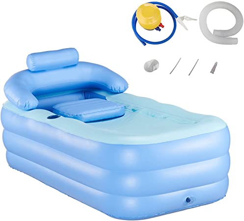 Sfeomi Adult Inflatable Bath Tub, Blow Up Bathtub with Portable Folding Feature and Foot Air Pump, Air Bathtub Spa with Anti-Slip Surface for Family Bathroom or SPA (High-Density PVC)