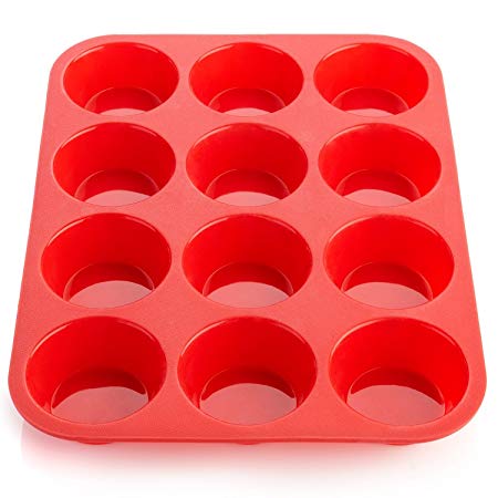 HelpCuisine Muffin Tray Silicone Bakeware / Silicone Muffin Pan Cupcake Tray , Nonstick Bakeware Set 12 Cups Silicone Muffin Tray, 24 months Warranty