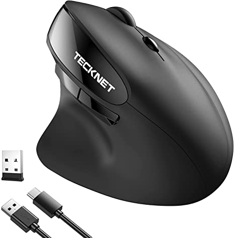 TECKNET Ergonomic Rechargeable Mouse, 2.4G Wireless Vertical Mouse with 5 Adjustable DPI (800/1200/1600/2000/2400) for Computer, Laptop, Black