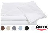 Cotton Queen Bed-Sheet-Set White - 4 Piece Bedding Set Flat Sheet Fitted Sheet and 2 Pillow Cases- Breathable Cozy and Comfortable Hotel Quality Extremely Durable - By Utopia Bedding Queen White