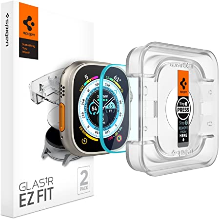 SPIGEN EZ Fit Glas.tR Slim Screen Protector Designed for Apple Watch Ultra 49mm (2022) 9H Tempered Glass Screen Protector [2-Pack] - Clear