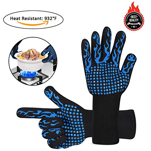 Awekris BBQ Grilling Cooking Gloves, 932℉ Extreme Heat Resistant Gloves, Grill Oven Safety Mitts - 1 Pair 14 inch Long for Extra Forearm Protection