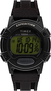 Timex Men's Expedition CAT 41mm Watch - Brown Strap Digital Dial Black Case