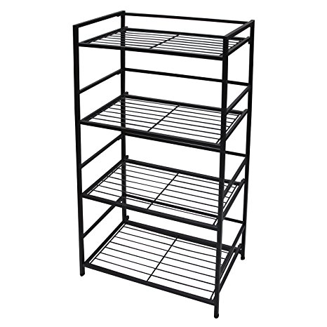 Flipshelf-Folding Metal Bookcase-Small Space Solution-No Assembly-Home, Kitchen, Bathroom And Office Shelving-Black, 4 Shelves, Wide
