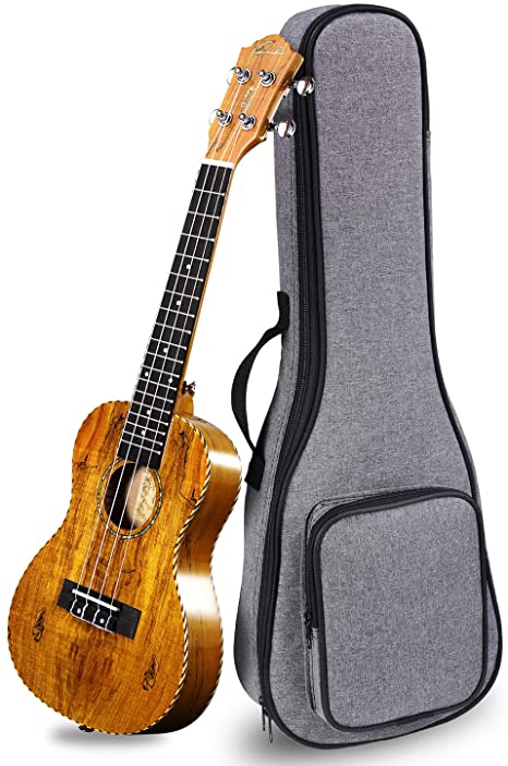 Ranch Concert Ukulele 23 inch Ultra-thin Grade A Spalted Maple Professional High End Ukuleles Instrument with Whole Body Glossy Finish with Online 12 Lessons and Gig Bag – Natural