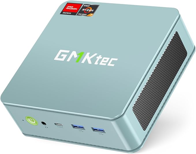 GMKtec Gaming PC Mini AMD R7 5700U(Turbo 4.3GHz), Dual LAN 2.5G Desktop Computer Mini 16GB DDR4 512GB SSD Windows 11 Pro WiFi 6E, USB3.2, USB-C, BT 5.2, DP, HDMI, Dual Fan